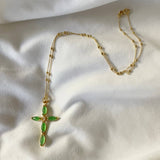 Green Stone Cross Necklace