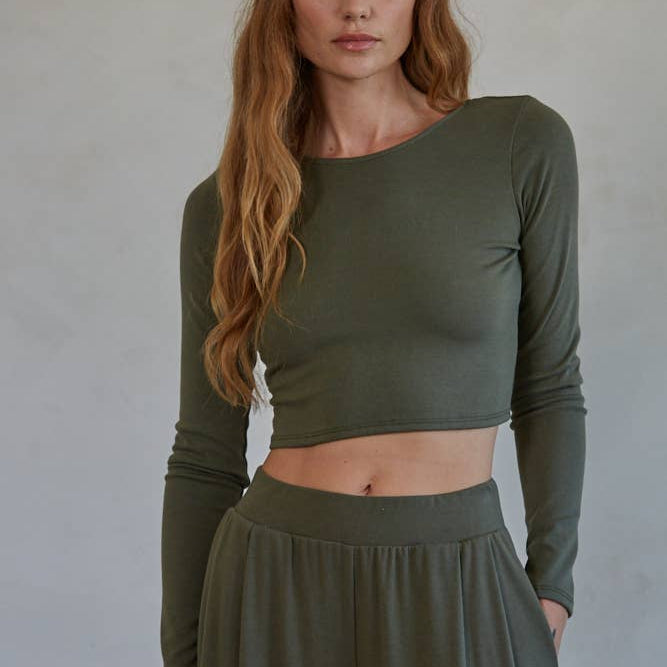 Olive Long Sleeve Crop Top