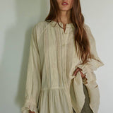 Woven Cotton Long Sleeve Round Neck Button Down Tuni