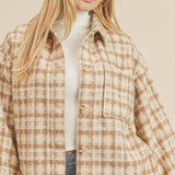 Beige Plaid Over Size Shirt Jacket