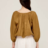 Brown Olive Linen Blouse