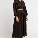 Dissh Dark Brown Amerie linen Top and Alena Linen Skirt SIZE SMALL [PRELOVED]
