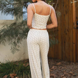 LYNN Floral Print Pointelle Soft High Waist Lace Trim Pants