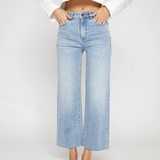 Light Indigo Worn Aberdeen Ankle Crop High Rise Jean