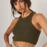 Olive Cropped Knit Halter Top