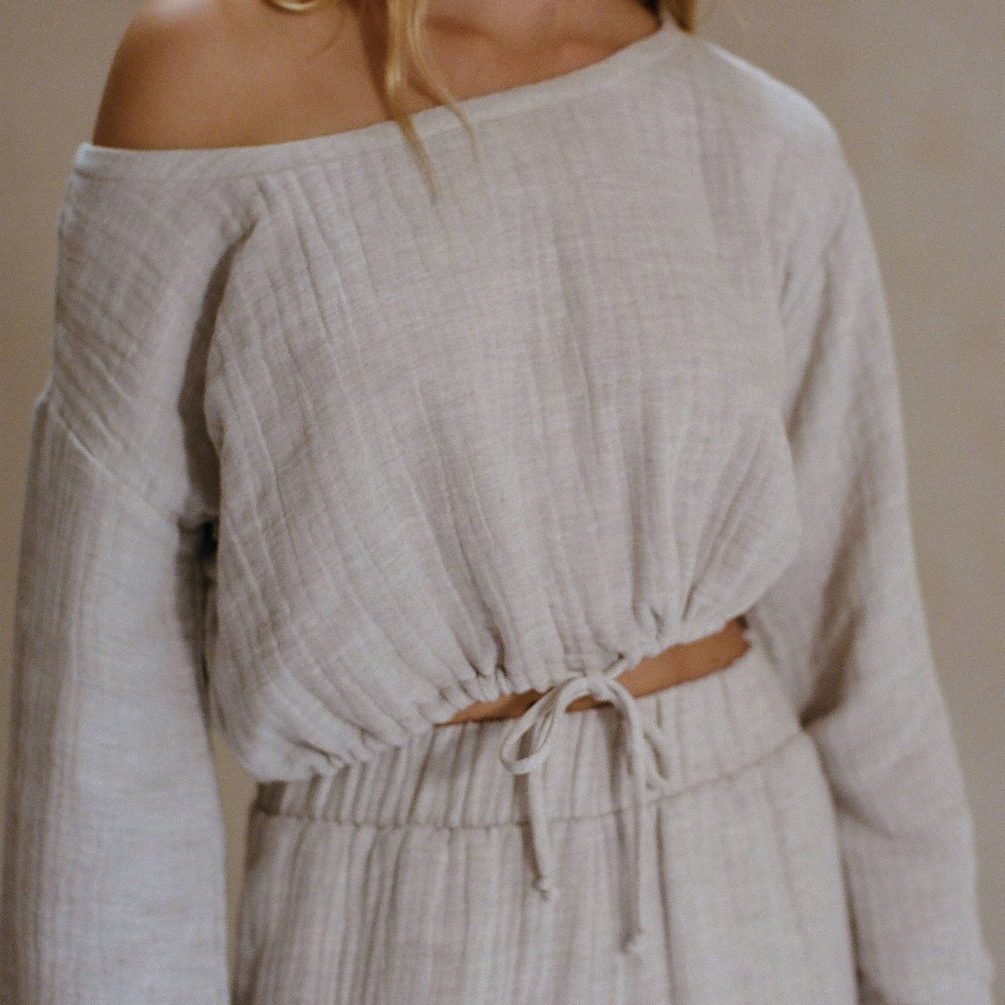 Linen Grey Front Waist Tied Top