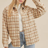 Beige Plaid Over Size Shirt Jacket