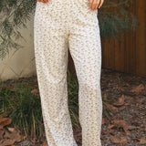 LYNN Floral Print Pointelle Soft High Waist Lace Trim Pants