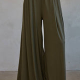 Olive Green Wide Leg Pants with Pockets