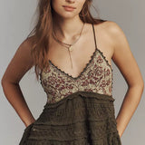 Anthropologie Floral Crochet Babydoll Sweater Tank in Green SIZE XS
