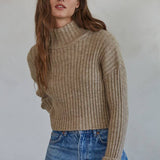 Taupe Long Sleeve Ribbed Cropped Sweater