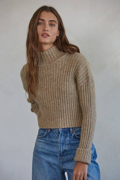 Taupe Long Sleeve Ribbed Cropped Sweater