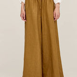 Brown Olive Long Line Linen Pant