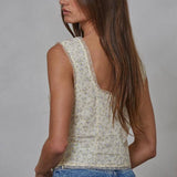 Woven Cotton Floral Print Square Neck Sleeveless Top