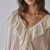Soft Blush Woven Chiffon Long Sleeve Ruffle Top