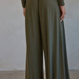 Olive Green Wide Leg Pants with Pockets