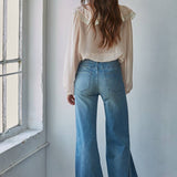 Soft Blush Woven Chiffon Long Sleeve Ruffle Top