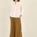 Brown Olive Raw Edge Trim Solid Gauze Pant