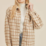 Beige Plaid Over Size Shirt Jacket