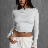 JOLINA Boat Neckline Basic Casual Lounge Long Sleeve Top