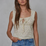 Woven Cotton Floral Print Square Neck Sleeveless Top