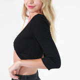 3/4 Sleeve Hem Twist Crop Top