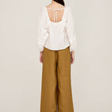 Brown Olive Long Line Linen Pant