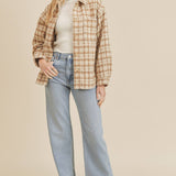 Beige Plaid Over Size Shirt Jacket