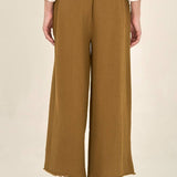 Brown Olive Raw Edge Trim Solid Gauze Pant