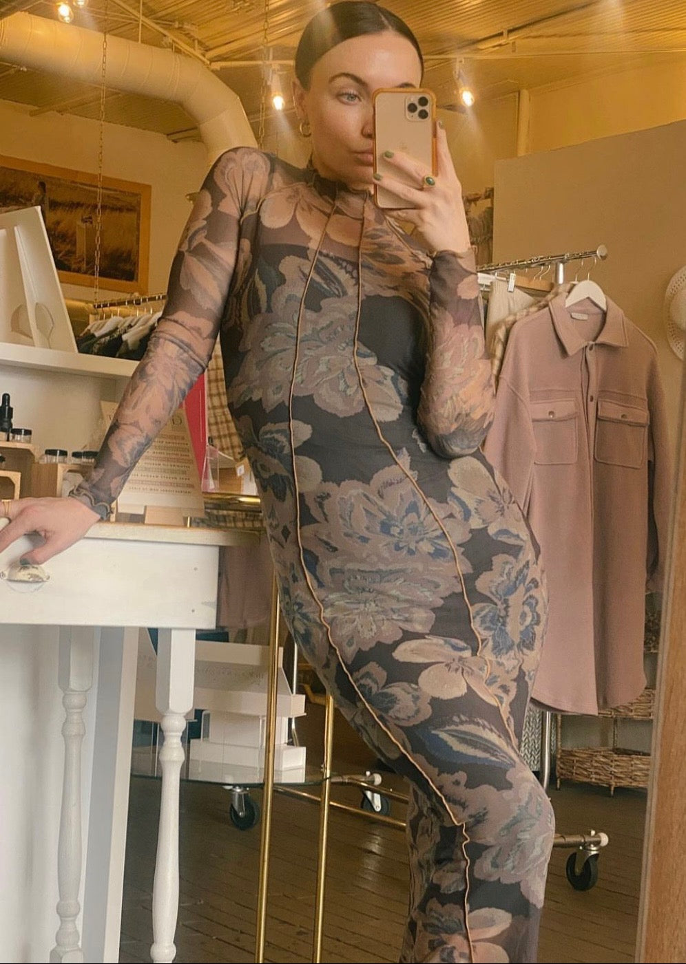 significant other jean mock neck mesh dress Significant Other Jean Mock Neck Midi dress in Floral Print SIZE 4  [PRELOVED]