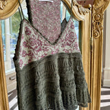 Anthropologie Floral Crochet Babydoll Sweater Tank in Green SIZE XS