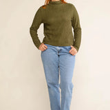 Olive Pleated Mock Neck Long Sleeve Top