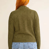 Olive Pleated Mock Neck Long Sleeve Top