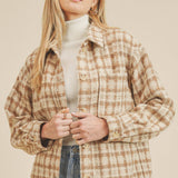 Beige Plaid Over Size Shirt Jacket