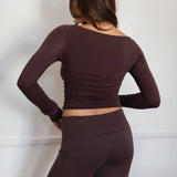 JOLINA Boat Neckline Basic Casual Lounge Long Sleeve Top