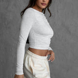 JOLINA Boat Neckline Basic Casual Lounge Long Sleeve Top