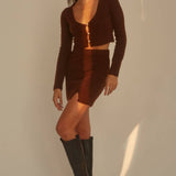 Brown Cardigan and Mini Skirt Set