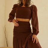 Brown Linen Two Piece Skirt Set