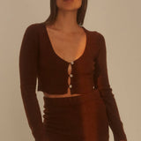 Brown Cardigan and Mini Skirt Set