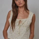 Woven Cotton Floral Print Square Neck Sleeveless Top