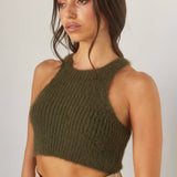 Olive Cropped Knit Halter Top