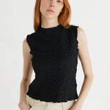 Black Textured Sleeveless Mock Neck Top