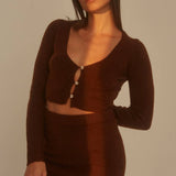 Brown Cardigan and Mini Skirt Set