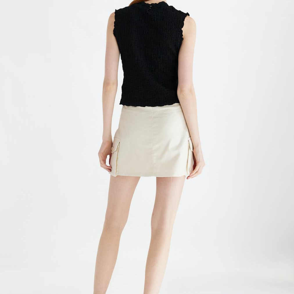 Black Textured Sleeveless Mock Neck Top