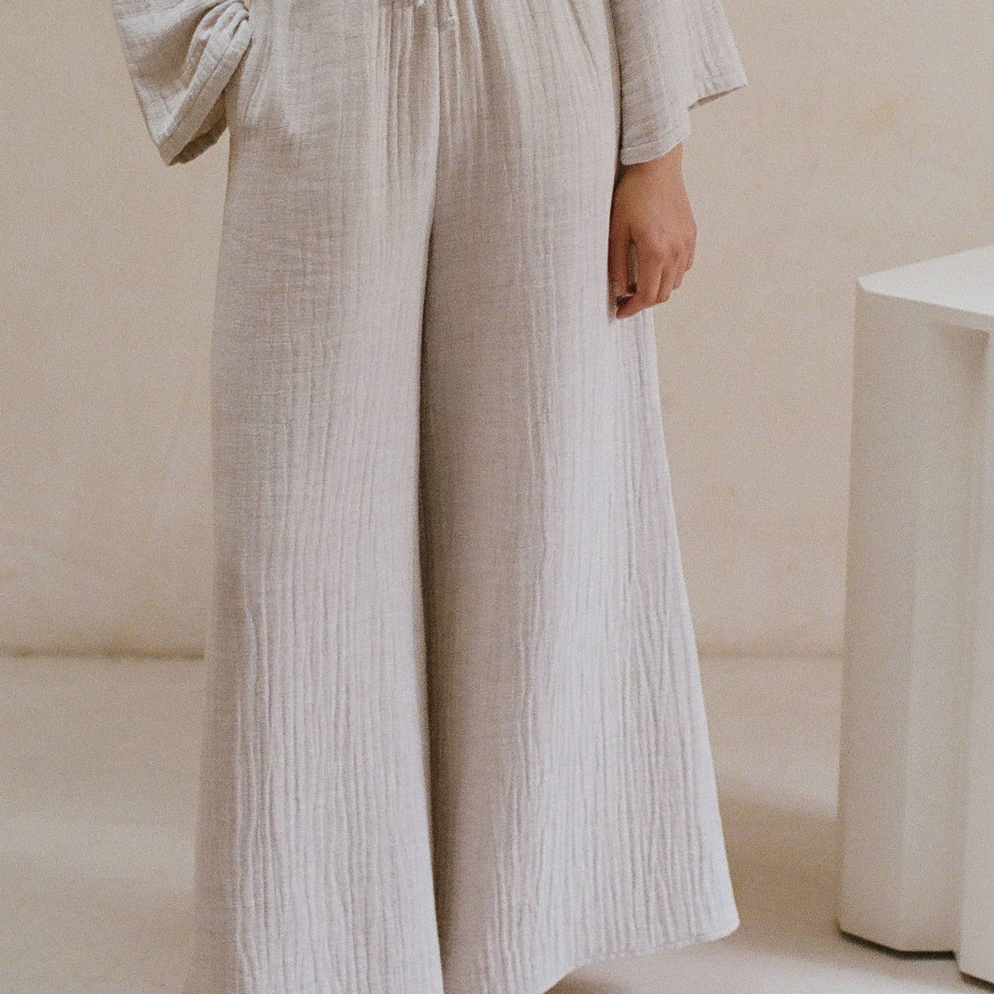 Linen Grey Wide Leg Pants