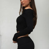 JOLINA Boat Neckline Basic Casual Lounge Long Sleeve Top