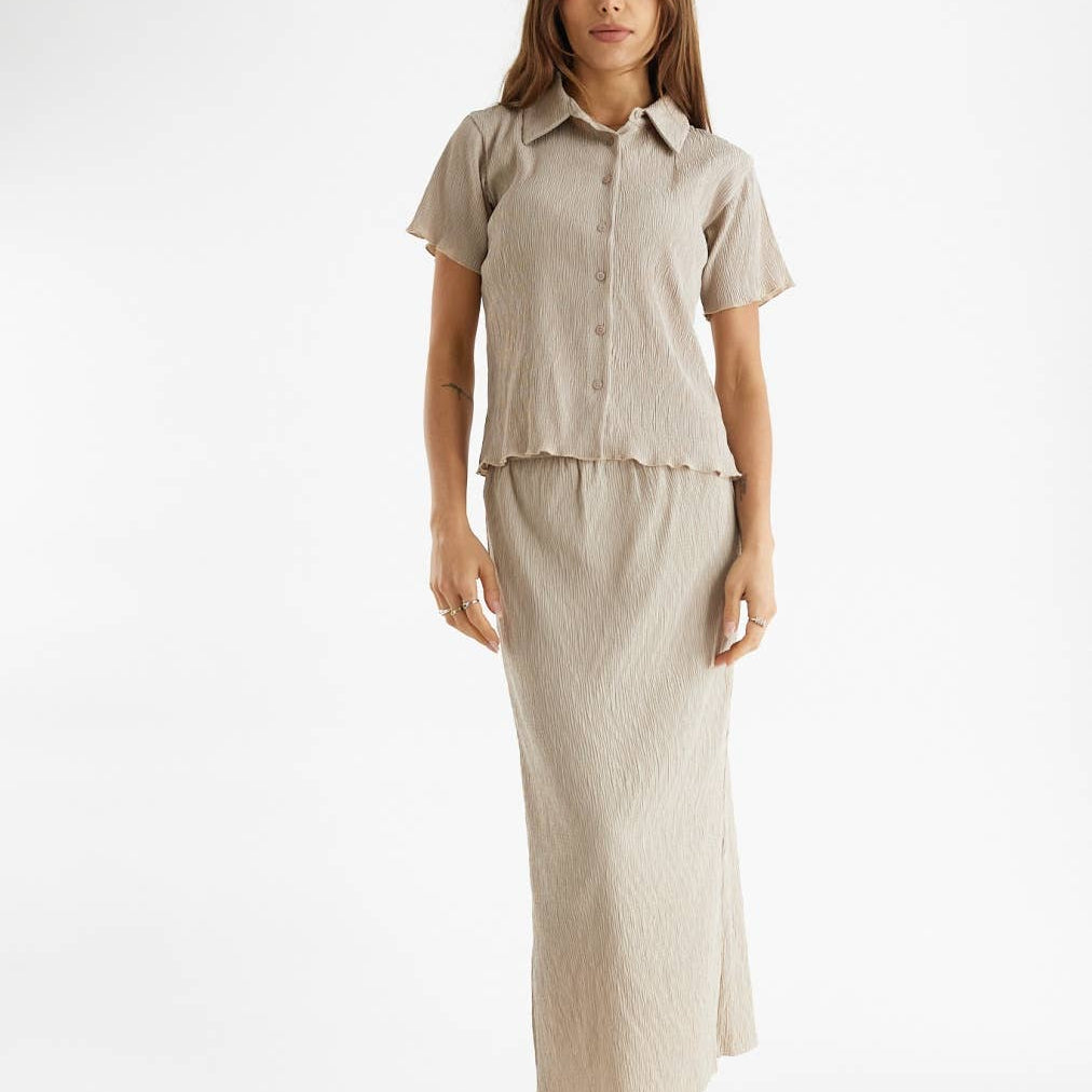 Beige Mid Length Straight Skirt