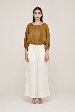 Brown Olive Linen Blouse