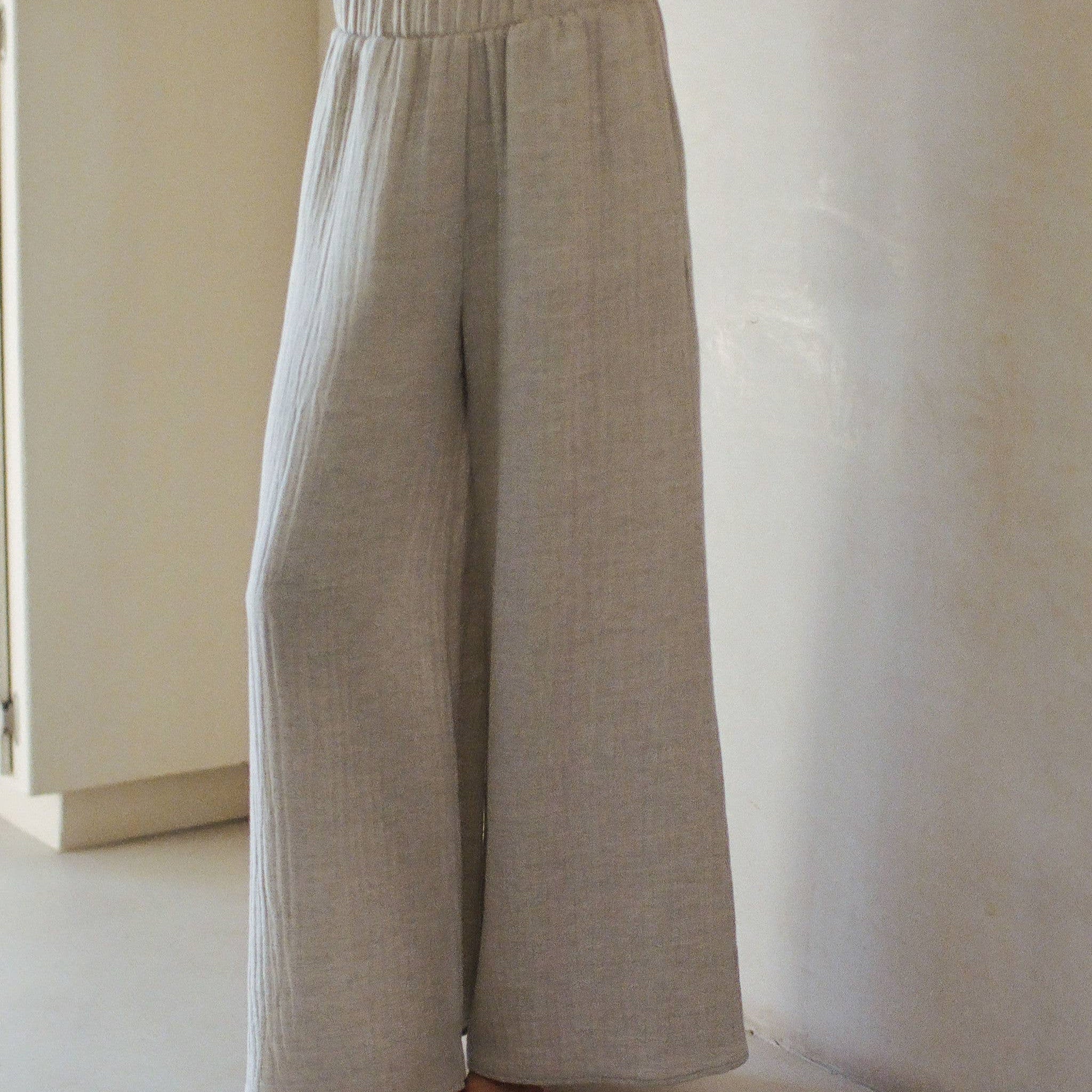 Linen Grey Wide Leg Pants