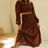 Brown Linen Two Piece Skirt Set